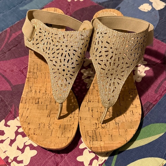 White Mountain Tan Perforated Elastic Cork Wedge Sandals - Picture 5 of 5